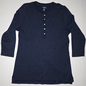 Chaps Womens Blue with White Polka Dots 3/4 Sleeve Blouse Size Large